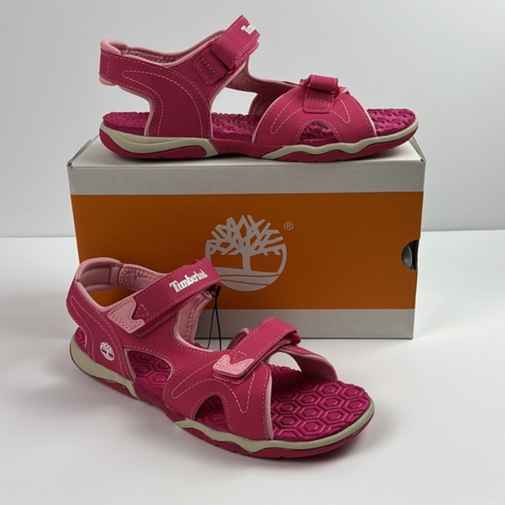 Timberland Perkins Row 2-Strap Pink Girls Sandals 2498A‎ Size 7 Big Kids
